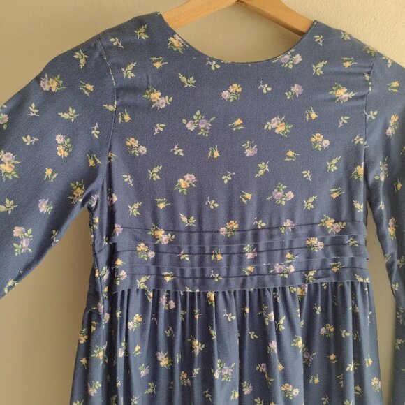 Laura Ashley Girls Blue Floral Dress Sz 8-9 Vtg 90s Button Back Prarie Maxi - Picture 4 of 13